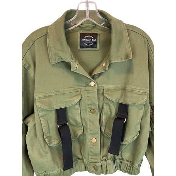 American Bazi Military Green Bomber Style Crop Cargo Jacket  Women's 1X  Grunge - Picture 3 of 9